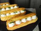 Eclair au saumon fumé et sa chantilly au fromage ail et fines herbes