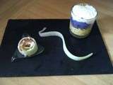 Verrine de potimarron, Vitelotte et Crème de camembert et son roulé de concombre au saumon