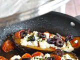 Aubergines aux tomates cerise, feta & olives – Cuisson à la poêle –