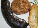 Compotée de rhubarbe, bananes au Martin et boudin noir de Mortagne fumé