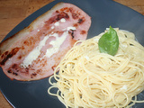 Jambon grillé à la plancha et spaghetti sauce alfredo