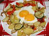 Oeufs cassés sur restes de courgette, poivron, fenouil