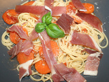 Spaghetti aux carottes, jambon cru et parmesan