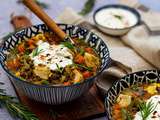 Soupe de poulet aux lentilles et yaourt épicé