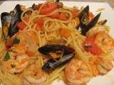 Pasta aux moules, crevettes et à l’huile de homard! Miam