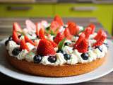 Pain de Gênes , mousse au chocolat blanc , myrtilles et fraises