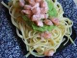 Linguine au saumon fumé et crème de petits pois {concours de belles assiettes pour de belles recettes}