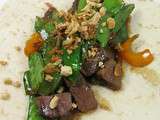 Impro vide frigo : wok de canard aux pois gourmands dans un wraps