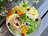 Salade Bowl au thon, riz au safran et aux amandes