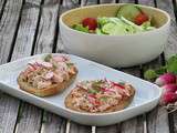 Tartines de pain aux céréales, rillettes de saumon à l’aneth