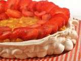 Pavlova tonka, compotée de pêches et fraises