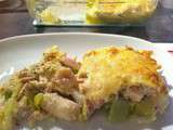 Gratin poireaux, thon, quenelles