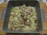 Gratin de ravioles aux pétoncles, champignons et lardons