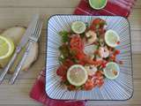 Papillote de cabillaud et crevettes aux deux citrons, tomate et poivrons-light