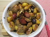 Pommes de terre grenailles à la saucisse au couteau et Diot de Savoie aux champignons