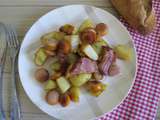 Pommes de terre sautées aux saucisses de Francfort et poitrine fumée