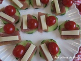 Toasts de concombre au jambon cru, tomate et comté