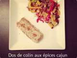 Dos de colin aux épices cajun, poêlée de poivrons aux oignons & raisins secs