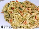 Capellini au pesto, jambon, courgette et pignons