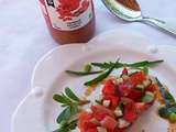 Tartare de tomates anciennes et fraises, sauce framboises