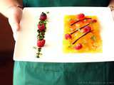 Carpaccio de tomate ananas, framboises et emulsion de coriandre