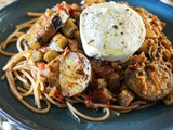 Pâtes complète aux aubergines, tomates et mozzarella