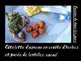 Côtelettes d'agneau en croûte d'herbes et purée de lentilles corail