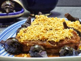 Gigot d'agneau à l'aubergine confite et aux amandes