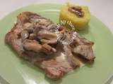 Côtes de veau flambées au calvados champignons crèmées à l'écrasé de pdt