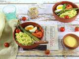 Polenta Bowl de Printemps aux Fèves, Asperges Vertes et Oeuf Mollet