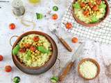 Risotto Crémeux aux Courgettes, Pois Chiches et Tomates Cerises Rôtis