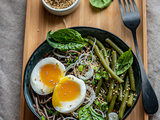 Nouilles soba aux légumes verts et bouillon épicé