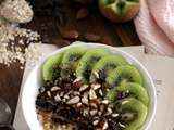 Porridge amande et kiwi, chocolat et sirop d’érable