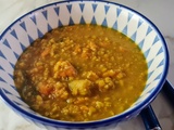 Soupe patates douces, lentilles, blé concassé et dinde