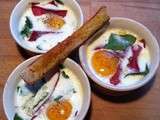 Oeufs cocotte aux epinards, creme et bresaola