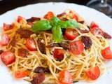 Spaguettis chorizo et tomates cerises