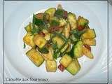 Poêlée de courgettes aux amandes, chorizo, curry et menthe fraîche