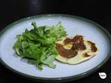 Pancakes lentilles corail, viande des grisons, cantal