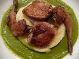 Cailles à la crème de petits pois et purée de pommes de terre à l’ail : El Pollo dans la gueule du loup