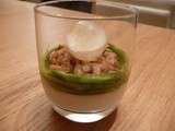 Crevettes grises sur panna cotta au sésame, petites asperges vertes, glaçon sphérique aux crustacés : Sois belge et Ouvre-là