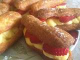 Eclairs aux fraises et crème pâtissière vanille