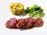 Thon mi-cuit Teriyaki sur tartare Avocat/Mangue