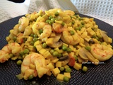 One pot de crozets aux crevettes et petits-pois