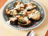 Salade d’aubergines aux amandes, sauce au yaourt, citron et cumin