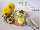 Verrine pamplemousse, crème d'avocat aux sardines et son oeuf de caille