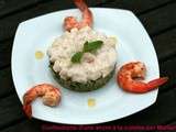 Taboulé de Quinoa et brocolis, tartare de Saint-Jacques marinées au citron et basilic et Gambas snackées