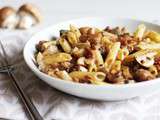 Penne aux marrons, champignons et bacon