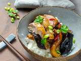 Aubergine au miso et soja doux, canard laqué