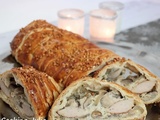 Feuilleté tressé au boudin blanc et champignons