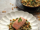 Saumon et son duo de riz aux pois chiches et raisins secs d'ottolenghi